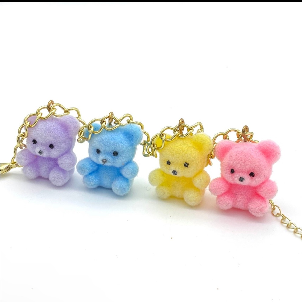 Vintage 1980s 10kgp Fuzzy Teddy Bear Charm Bracelet